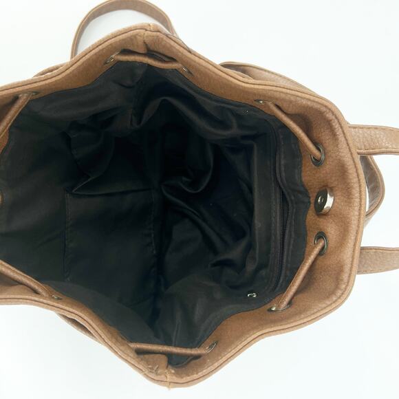 Brown Faux Leather Drawstring Mini Backpack - Picture 4 of 5